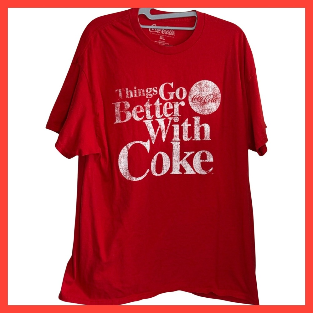 Coca-Cola Mens XL Red Graphic T-Shirt Things Go Better With Coke Retro Logo Tee